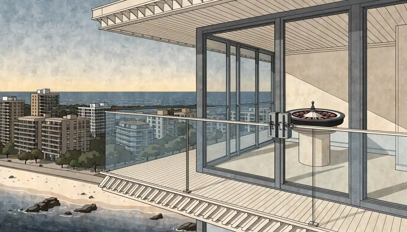 Locked apartment balcony over Australian coast